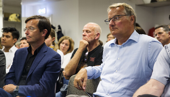 DNB-sjef Rune Bjerke (t.h.) med blant annet investor Trond Riiber Knudsen (t.v.) under et gründerarrangement på Arendalsuka. Foto: Per-Ivar Nikolaisen DNB-sjef Rune Bjerke (t.h.) med blant annet investor Trond Riiber Knudsen (t.v.) under et gründerarrangement på Arendalsuka. Foto: Per-Ivar Nikolaisen