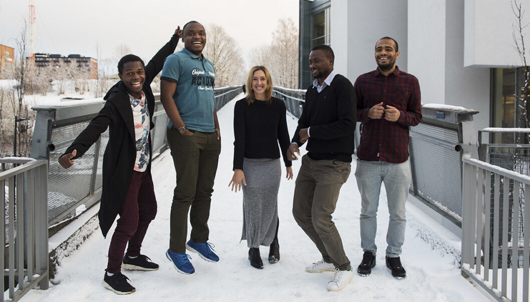 Mangfoldig team i Vipicash: Olivier Mukuta (f.v.), Jonathan Kongolo, Meryn Willets, Janny Kinende og Fredrik Mosis. Foto: Per-Ivar Nikolaisen Mangfoldig team i Vipicash: Olivier Mukuta (f.v.), Jonathan Kongolo, Meryn Willets, Janny Kinende og Fredrik Mosis. Foto: Per-Ivar Nikolaisen