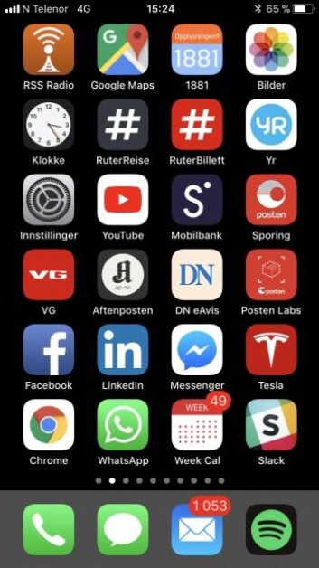 Alexander Hangengs mobilskjerm. Alexander Hangengs mobilskjerm.