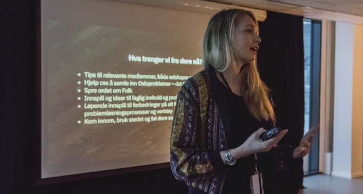 Ida Pernille Hatlebrekke vil at folk skal spre ordet om Folk, slik at flest mulig vil komme dit og drive tverrfaglig problemløsning. Foto: Benedicte Tandsæther-Andersen Ida Pernille Hatlebrekke vil at folk skal spre ordet om Folk, slik at flest mulig vil komme dit og drive tverrfaglig problemløsning. Foto: Benedicte Tandsæther-Andersen