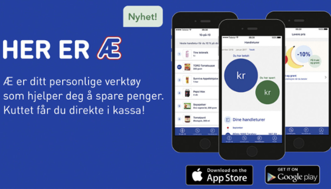 Rema 1000s app, Æ, får ikke lenger lov til å lagre personopplysninger i fem år. Foto: Skjermdump fra Rema.no Rema 1000s app, Æ, får ikke lenger lov til å lagre personopplysninger i fem år. Foto: Skjermdump fra Rema.no