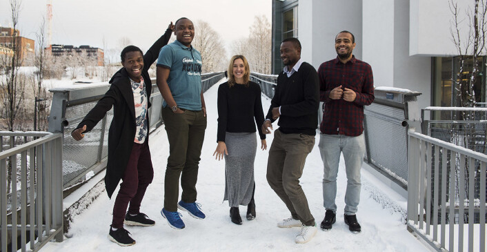 Mangfoldig team i Vipicash: Olivier Mukuta (f.v.), Jonathan Kongolo, Meryn Willets, Janny Kinende og Fredrik Mosis. Foto: Per-Ivar Nikolaisen Mangfoldig team i Vipicash: Olivier Mukuta (f.v.), Jonathan Kongolo, Meryn Willets, Janny Kinende og Fredrik Mosis. Foto: Per-Ivar Nikolaisen