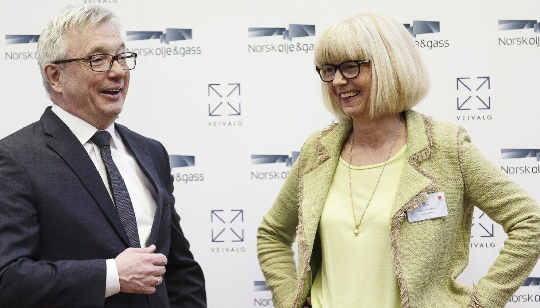 Administrende direktør Karl Eirik Schjøtt-Pedersen og styreleder Kristin Færøvik i bransjeorganisasjonen Norsk Olje og Gass. Foto: Norsk Olje og Gass Administrende direktør Karl Eirik Schjøtt-Pedersen og styreleder Kristin Færøvik i bransjeorganisasjonen Norsk Olje og Gass. Foto: Norsk Olje og Gass