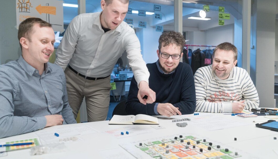 PLAYING LEAN-TEAMET: Simen Fure Jørgensen, Bruno Pešec, Holger Nils Pohl, Tore Rasmussen. Foto: Privat. PLAYING LEAN-TEAMET: Simen Fure Jørgensen, Bruno Pešec, Holger Nils Pohl, Tore Rasmussen. Foto: Privat.