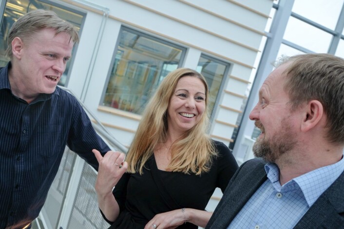 Utvikler Steinar Haugen, forsker, Heidi Frost Eriksen og gründer Gunnar Rye Bergersen i Technebies. Foto: Vilde Mebust Erichsen Utvikler Steinar Haugen, forsker, Heidi Frost Eriksen og gründer Gunnar Rye Bergersen i Technebies. Foto: Vilde Mebust Erichsen
