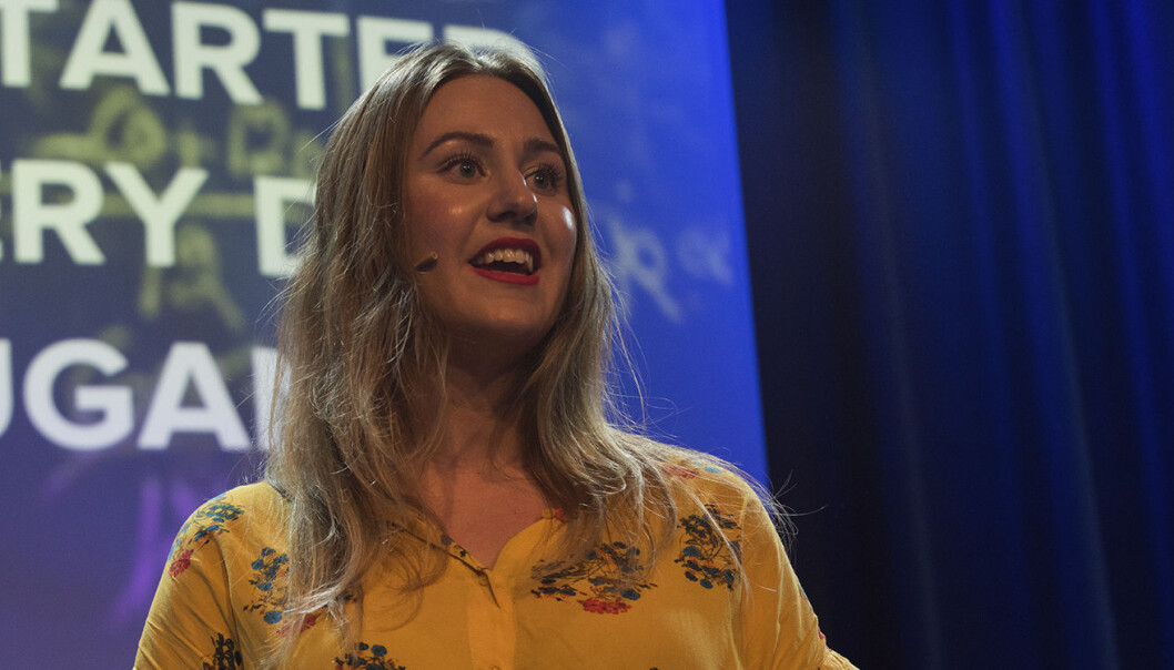 Thea Sommerseth Myhren holdt pitchen for de fremmøtte på Katapults Demo Day. Foto: Benedicte Tandsæther-Andersen Thea Sommerseth Myhren holdt pitchen for de fremmøtte på Katapults Demo Day. Foto: Benedicte Tandsæther-Andersen