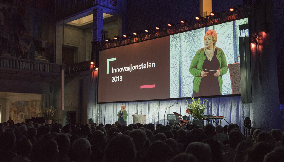 Statsminister Erna Solberg fikk i oppgave å åpne Explorer-programmet -- «Norges nye utstillingsvindu for grønne løsninger». Foto: Benedicte Tandsæther-Andersen