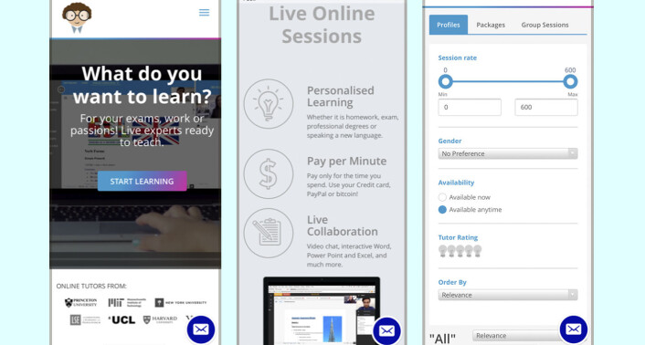 Screenshots fra Teach Me Now-appen. Tjenesten tilbyr også en leservennlig utgave for personer som har dysleksi. Screenshots fra Teach Me Now-appen. Tjenesten tilbyr også en leservennlig utgave for personer som har dysleksi.