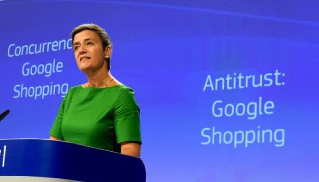 EU-kommisær Margrethe Vestager da hun ila Google en bot tidligere i år. Foto: EU Press Office EU-kommisær Margrethe Vestager da hun ila Google en bot tidligere i år. Foto: EU Press Office