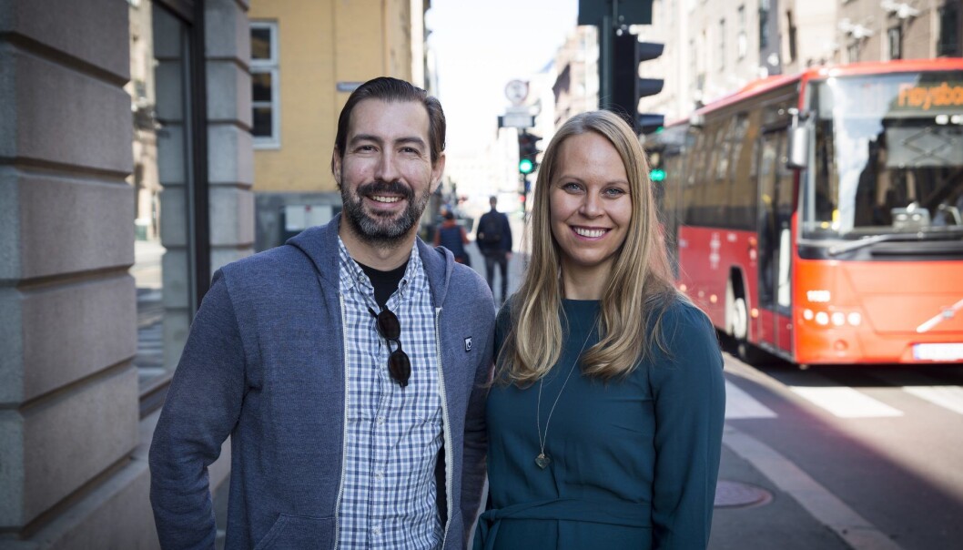CMO Sean Percival og CEO Ingrid Ødegaard i Appear.in. Foto: Per-Ivar Nikolaisen CMO Sean Percival og CEO Ingrid Ødegaard i Appear.in. Foto: Per-Ivar Nikolaisen