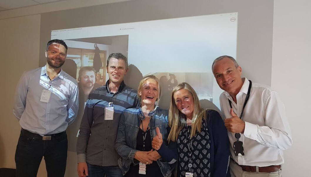 F.v.: Terje Sørbø (Mediebruket), John-Einar Jakobsen (Forsvarsbygg, på Skype i bakgrunnen), Rune Viken NTIN), og fra Forsvarsbygg: Cecilie Jentoft, Lisbeth Engebregtsen og Stein Sætersdal. Foto: Privat F.v.: Terje Sørbø (Mediebruket), John-Einar Jakobsen (Forsvarsbygg, på Skype i bakgrunnen), Rune Viken NTIN), og fra Forsvarsbygg: Cecilie Jentoft, Lisbeth Engebregtsen og Stein Sætersdal. Foto: Privat
