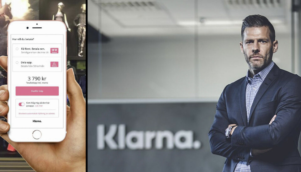 Venstre: Produktbilde av Klarna in-store. Høyre: Thomas Elvestad, markedsdirektør i Klarna Norge.