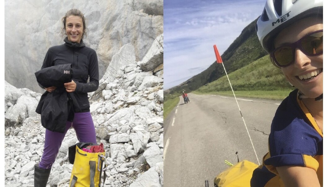 Natalie Brennan, fotografert da hun skulle på grottetur i Spania i fjor (høyre), og da hun og kjæresten var på sykkeltur i Vesterålen i sommer. Foto: Privat Natalie Brennan, fotografert da hun skulle på grottetur i Spania i fjor (høyre), og da hun og kjæresten var på sykkeltur i Vesterålen i sommer. Foto: Privat