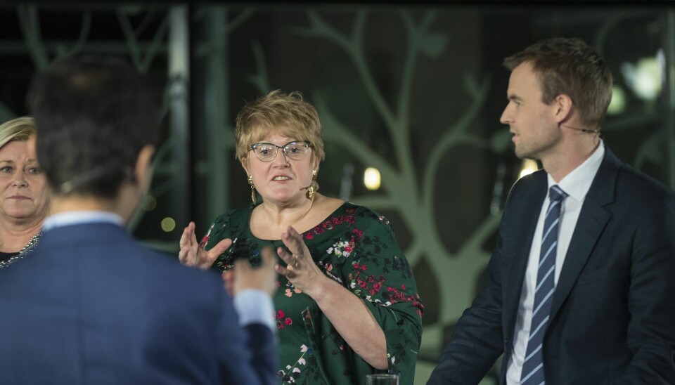 Gardermoen: Siv Jensen, Venstre Trine Skei Grande og Kjell Ingolf Ropstad under debatten på NRK. Foto: Vidar Ruud / NTB scanpix