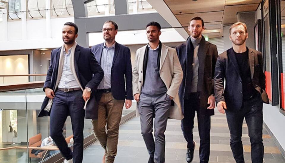 SIMP: Fra venstre: Christian Skaatan. CSO.
Arvid Torset. styreleder og teknologisk arkitekt,
Daniel Skaatan. CFO,
Martin Kongsvik. partner & client relations,
Tor Henning Endresen. CEO/founder. Foto: Simp