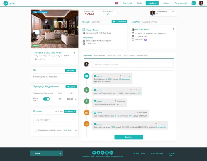 Plattform for utleie. Screenshot: Unite Living Plattform for utleie. Screenshot: Unite Living
