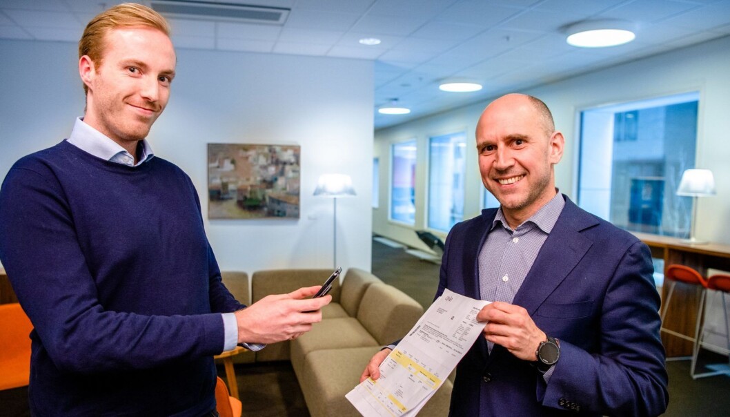 Lucidtech ved Ståle Zerener Haugnæss og DNB’s leder for digital utvikling, Øyvind Brekke Westby. Foto: DNB Lucidtech ved Ståle Zerener Haugnæss og DNB’s leder for digital utvikling, Øyvind Brekke Westby. Foto: DNB