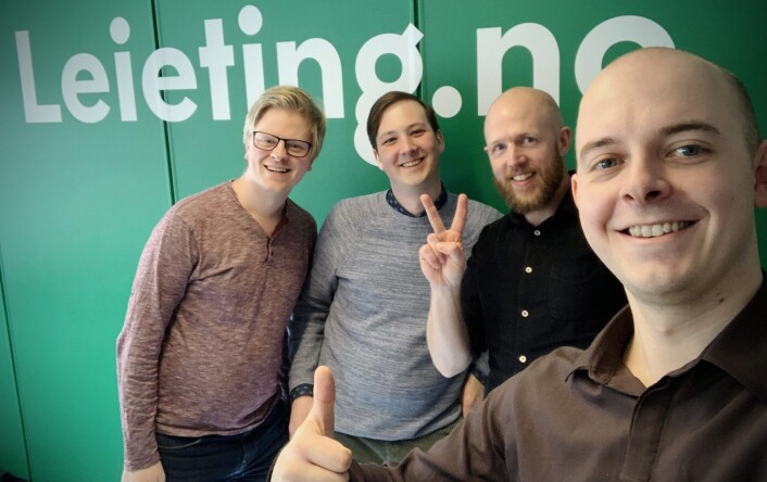 Leieting Founder Christer Hansen Eriksen (in front) with team members Thomas Sunde Nielsen (f.l) and Kim Røen meet up with Ola Degerfors from Hygglo. Photo: Selfie Leieting Founder Christer Hansen Eriksen (in front) with team members Thomas Sunde Nielsen (f.l) and Kim Røen meet up with Ola Degerfors from Hygglo. Photo: Selfie