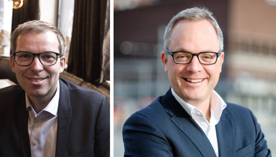 Håkon Haugli (t.v.) blir erstattet av Høyre-politiker Øystein Eriksen Søreide, som tiltrer stillingen som adm. dir. i Abelia 1. oktober. Foto: Presse Håkon Haugli (t.v.) blir erstattet av Høyre-politiker Øystein Eriksen Søreide, som tiltrer stillingen som adm. dir. i Abelia 1. oktober. Foto: Presse