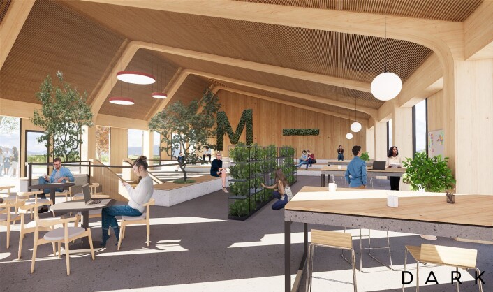 Den nye gründerhuben i Drammen åpner i 2021, i et bygg av heltre. Ill: Dark Den nye gründerhuben i Drammen åpner i 2021, i et bygg av heltre. Ill: Dark