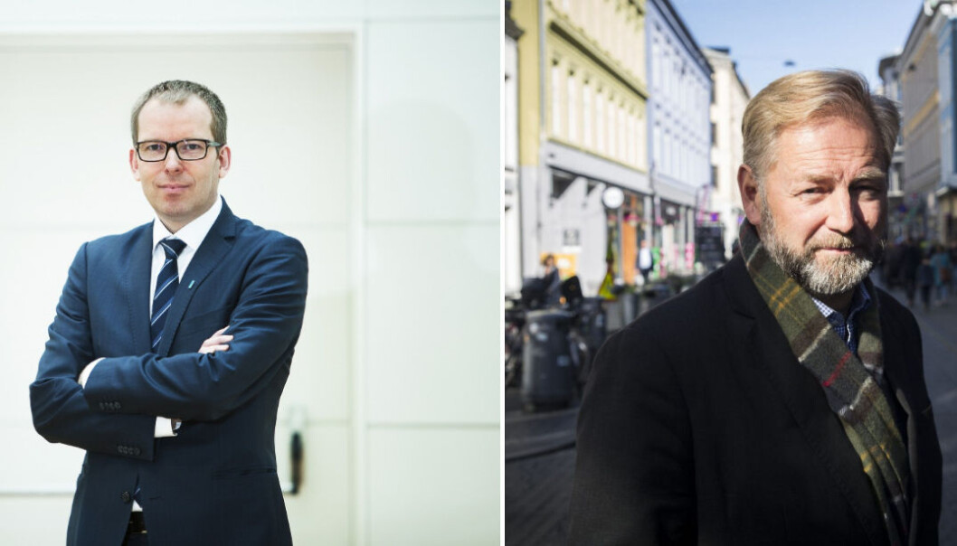 Adm. dir. Håkon Haugli i Innovasjon Norge mener det er lurt å plassere såkornfondene under Investinors ledelse, her ved styreleder Thomas Falck. Foto: Heidi Widerøe/Thomas Falck Adm. dir. Håkon Haugli i Innovasjon Norge mener det er lurt å plassere såkornfondene under Investinors ledelse, her ved styreleder Thomas Falck. Foto: Heidi Widerøe/Thomas Falck