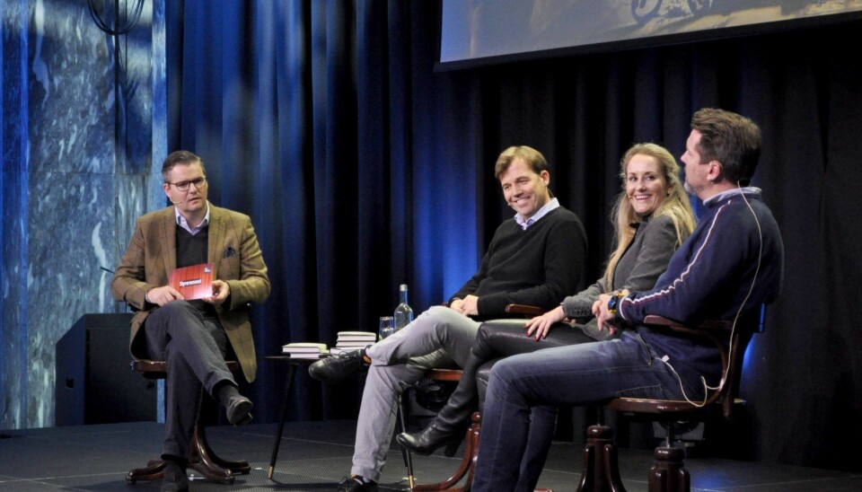 CEO i TheFactory Ingar Bentsen var ordstyrer under paneldebatten om gründerstyret med Pål T Næss, Vibeke Fængsrud og Axel Bentsen. Foto: Torill Henriksen