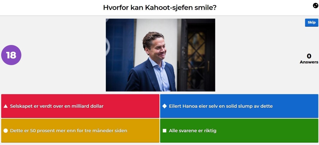 Kahoot-sjef Eilert Hanoa. Kahoot-sjef Eilert Hanoa.