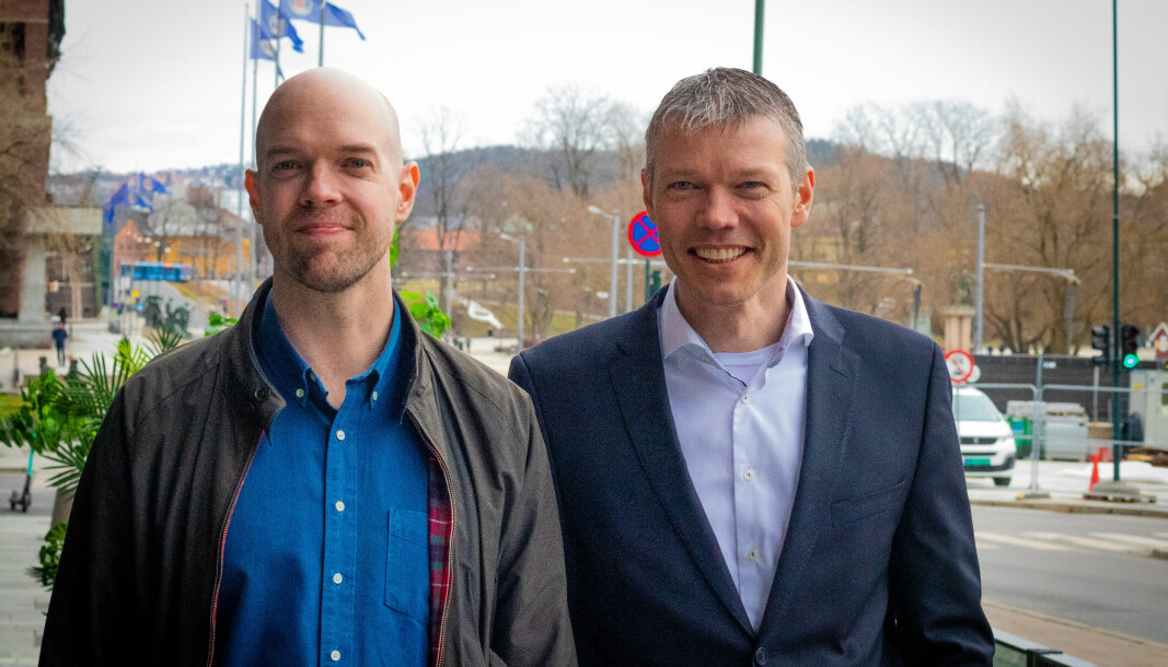 Gründer og CEO Stein Ove Eriksen og CFO Øystein Drageset i Huddly.