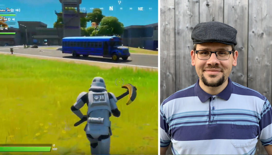 Engelsklærer Aleksander Husøy fikk prøve seg på Fortnite Engelsklærer Aleksander Husøy fikk prøve seg på Fortnite