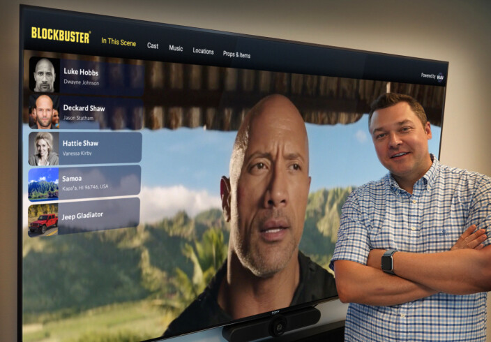 Vuu-gründer Christian Strømmen med live-visning av tjenesten integrert i Blockbuster. Vuu-gründer Christian Strømmen med live-visning av tjenesten integrert i Blockbuster.