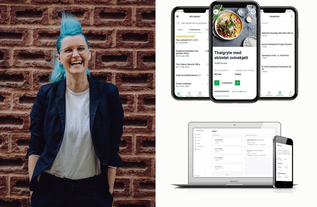 Charlotte Aschim og TotalCtrl med appen til forbrukerne øverst og systemet for restauranter nederst. Charlotte Aschim og TotalCtrl med appen til forbrukerne øverst og systemet for restauranter nederst.