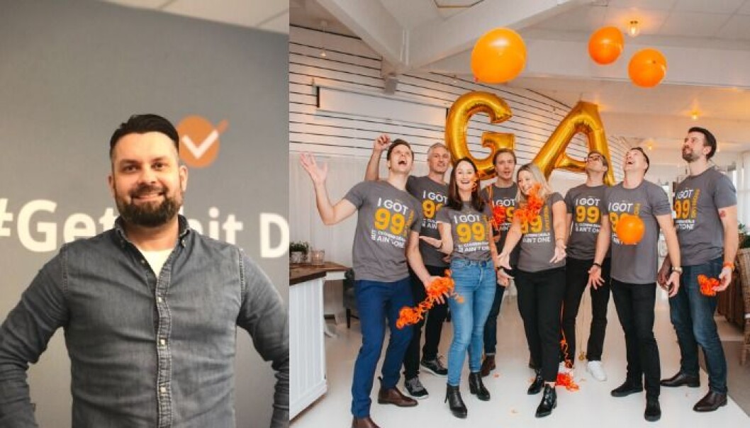 Norgessjef Erik Holmen i GetAccept til venstre. I høyre bilde er CEO Samir Smajic, produktsjef Jakob Bignert, VP of Marketing Frida Ahrenby, Økonomisjef Rasmus Areskoug, HR-Manager Hanna Malmsten, CO-founder/Partner Mathias Thulin, COO Johan Krantz og CSO Anders Holmberg. Norgessjef Erik Holmen i GetAccept til venstre. I høyre bilde er CEO Samir Smajic, produktsjef Jakob Bignert, VP of Marketing Frida Ahrenby, Økonomisjef Rasmus Areskoug, HR-Manager Hanna Malmsten, CO-founder/Partner Mathias Thulin, COO Johan Krantz og CSO Anders Holmberg.