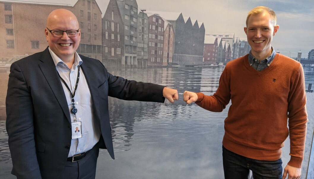 Svein Olav Munkeby i NTE og Joar G. Harkestad i Hark Technologies (t.h.). Svein Olav Munkeby i NTE og Joar G. Harkestad i Hark Technologies (t.h.).