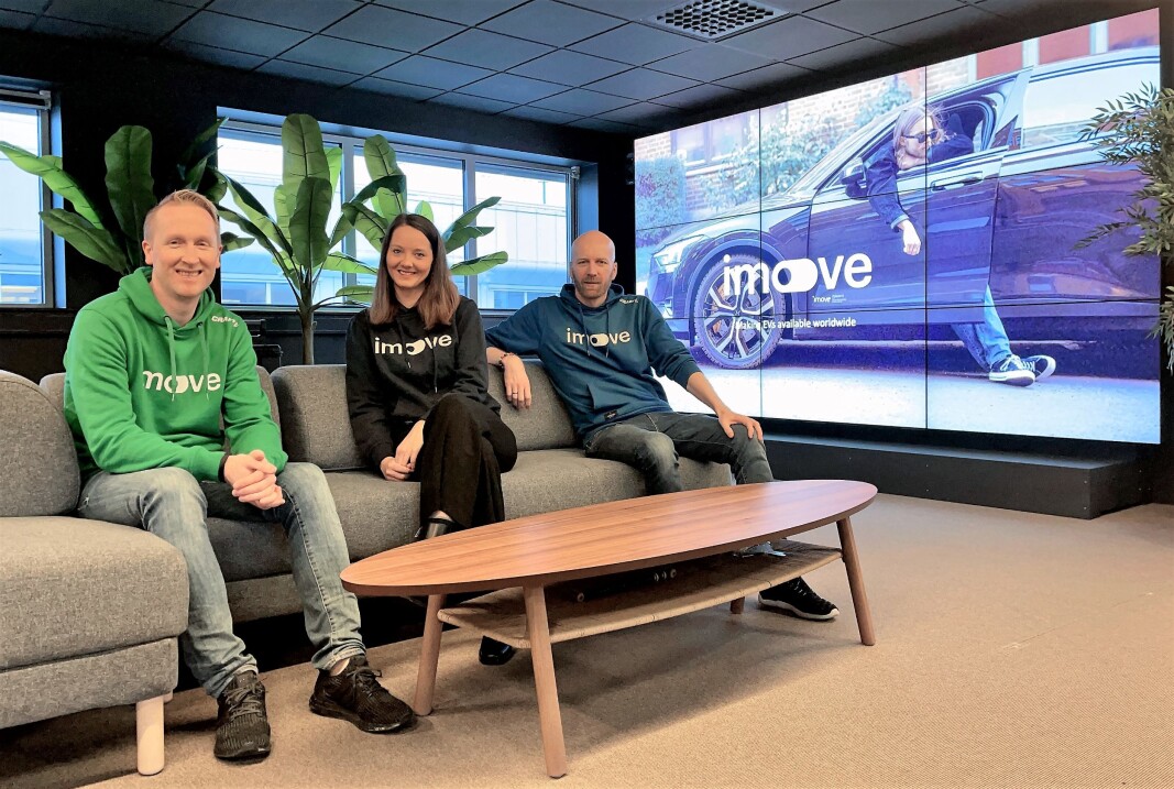 Medgründer og CEO Hans Kristian Aas, sjef for internasjonal ekspansjon, Jennifer Foldnes Einarsen, og medgründer og Gunnar Birkenfeldt i Imove. Medgründer og CEO Hans Kristian Aas, sjef for internasjonal ekspansjon, Jennifer Foldnes Einarsen, og medgründer og Gunnar Birkenfeldt i Imove.