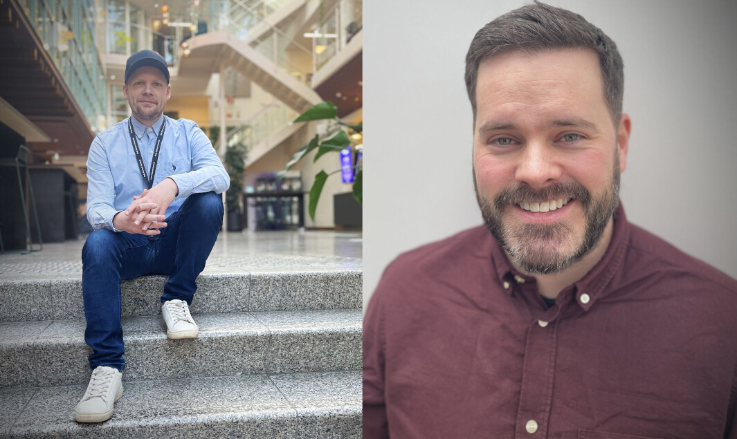 Per Nestor Warp (t.v.) og Stian Davidsen i Axeptia på hvert sitt kontor i disse dager. Per Nestor Warp (t.v.) og Stian Davidsen i Axeptia på hvert sitt kontor i disse dager.