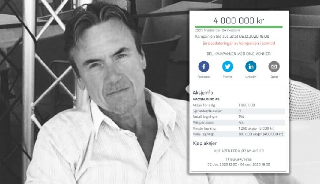 Styreleder Petter Sørlie i MaxSnus.no tar selskapet på børs i Sverige Styreleder Petter Sørlie i MaxSnus.no tar selskapet på børs i Sverige