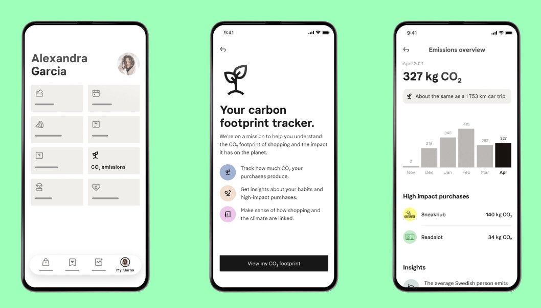 Slik vil CO2-informasjonen i Klarna-appen bli presentert. Slik vil CO2-informasjonen i Klarna-appen bli presentert.
