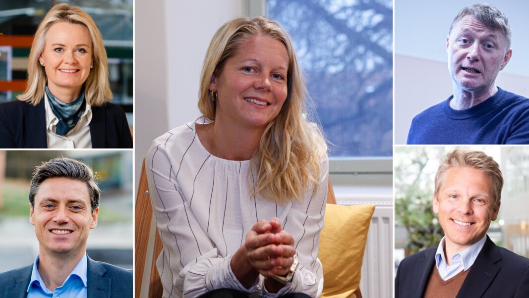 Kjemper en hard om om pensjonskundene. Fra venstre, Ingjerd Blekeli Spiten, DNB, Lars-Erik Eriksen, Storebrand, Emma Tryti, Kron, Asbjørn Erdal, Duvi og Anders Skar, Nordnet. Kjemper en hard om om pensjonskundene. Fra venstre, Ingjerd Blekeli Spiten, DNB, Lars-Erik Eriksen, Storebrand, Emma Tryti, Kron, Asbjørn Erdal, Duvi og Anders Skar, Nordnet.