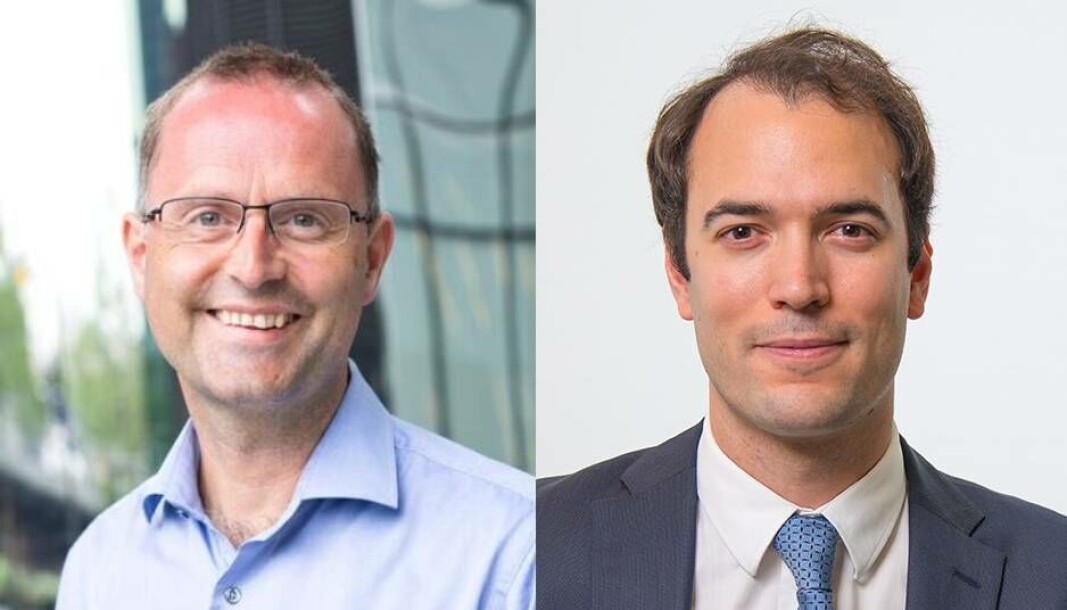 Lars Erik Fjørtoft i PwC og Thierry Morin i Capgemini mener begge at vi vil se omfattende konsolidering på betalingsinfrastruktur og at Norge over tid vil få det vanskelig å bruke en egen avregning bare for norske kroner. Lars Erik Fjørtoft i PwC og Thierry Morin i Capgemini mener begge at vi vil se omfattende konsolidering på betalingsinfrastruktur og at Norge over tid vil få det vanskelig å bruke en egen avregning bare for norske kroner.