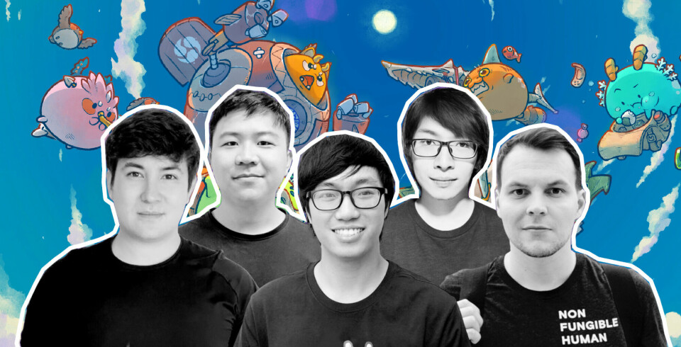 Medgründerne i Sky Mavis, Nguyen Thanh Trung, Doan Minh Tu, Ho Sy Viet Anh, Jeffrey Samuel Kim Zirlin, og norske Aleksander Larsen helt til høyre.
