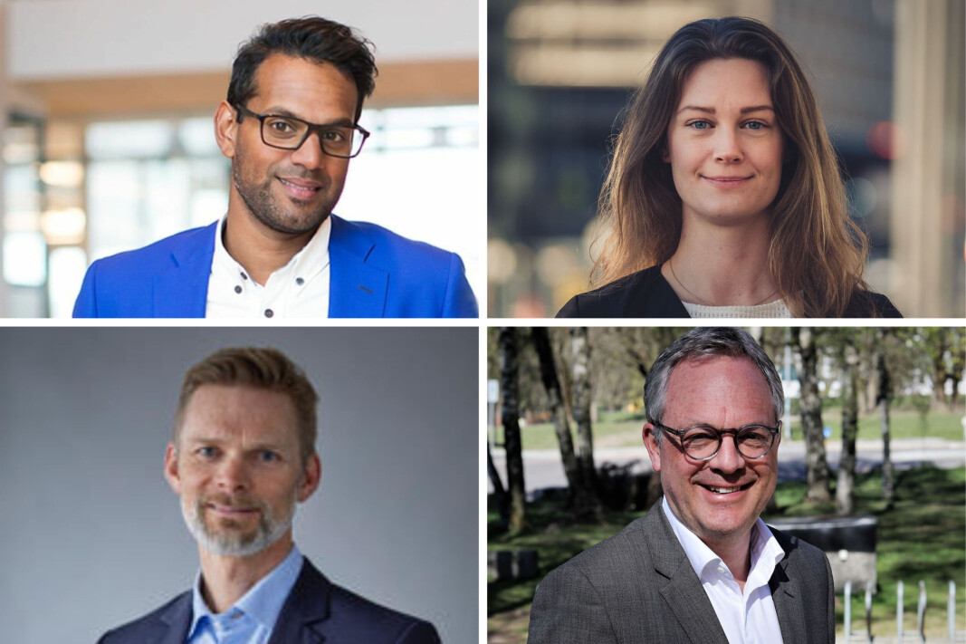 F.v. oppe: Tobias Studer Andersson, sjef for Sopra Steria Scale up og Ellen Amalie Vold i Venturekapitalforeningen. F.v. nede: Øyvind Husby i IKT Norge og Øystein Eriksen Søreide i Abelia. F.v. oppe: Tobias Studer Andersson, sjef for Sopra Steria Scale up og Ellen Amalie Vold i Venturekapitalforeningen. F.v. nede: Øyvind Husby i IKT Norge og Øystein Eriksen Søreide i Abelia.