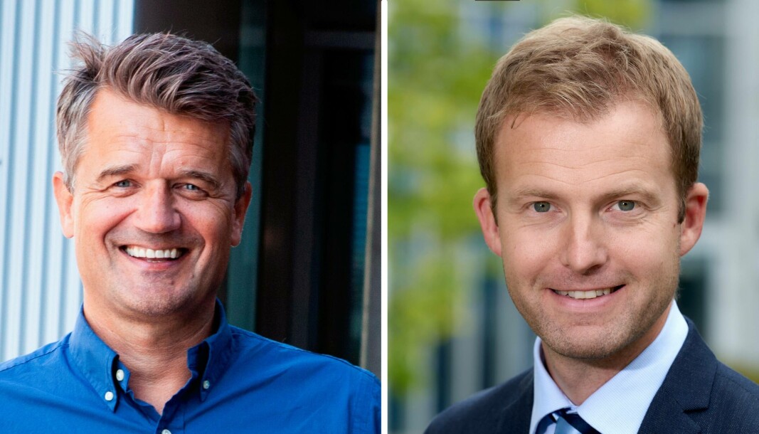 Vipps-sjef Rune Garborg og Frode Åsheim, leder for Mastercard Payment Services skal samarbeide. Vipps-sjef Rune Garborg og Frode Åsheim, leder for Mastercard Payment Services skal samarbeide.