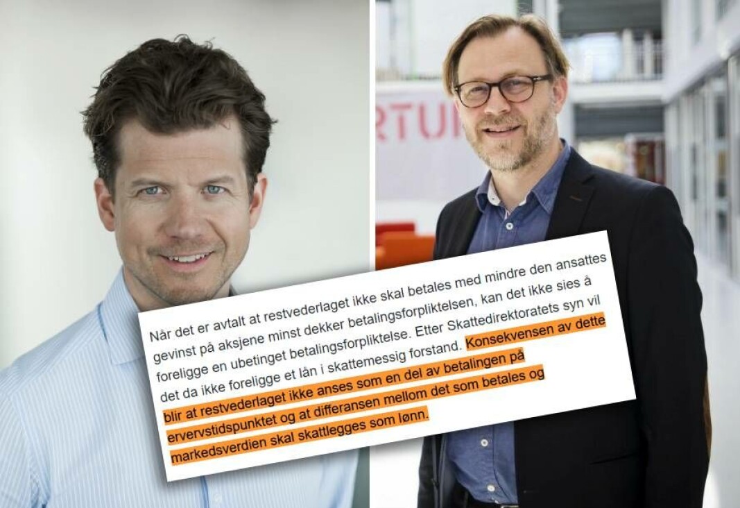 Advokatene Harald Hauge i Harboe & Co og Stig Nordal i Sands, reagerer sterkt på Skattedirektoratets helomvending som struper Kruse Smith-modellen. Advokatene Harald Hauge i Harboe & Co og Stig Nordal i Sands, reagerer sterkt på Skattedirektoratets helomvending som struper Kruse Smith-modellen.