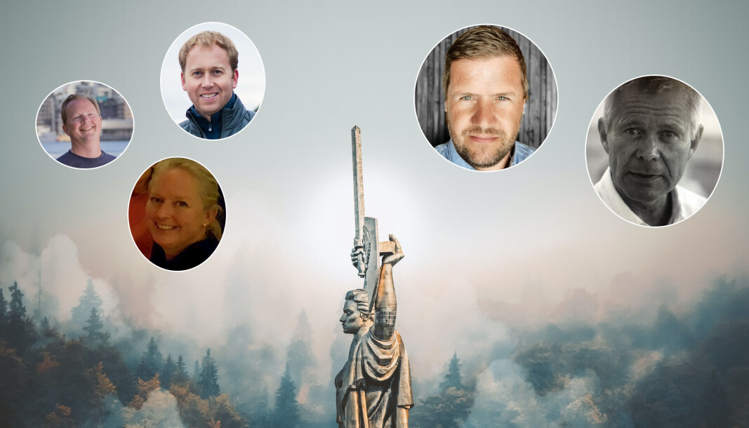 Moderland-monumentet i Kiev og engleinvestorene Bjarne Melbye, Sabine Ameln, Morten Kroslid, Christian Rokseth og Trygve Skibeli. Moderland-monumentet i Kiev og engleinvestorene Bjarne Melbye, Sabine Ameln, Morten Kroslid, Christian Rokseth og Trygve Skibeli.