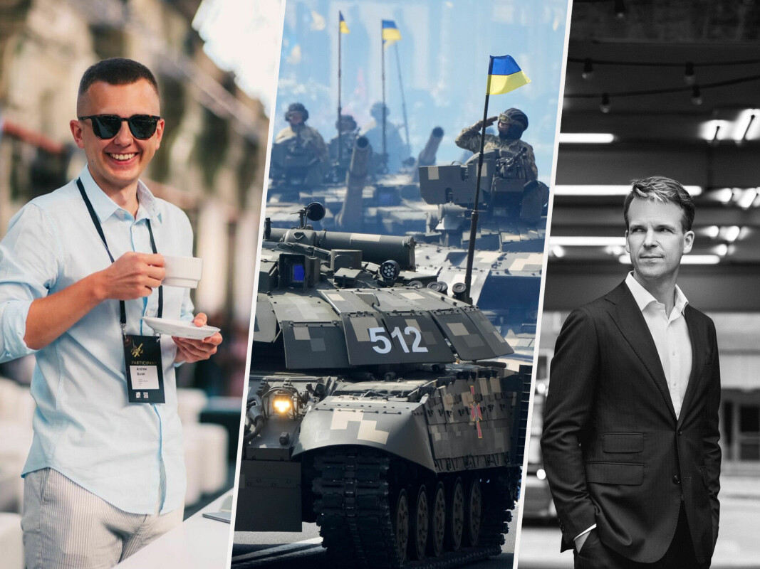 Andrew Burak, en ukrainsk militærparade og Verdane-sjef Bjarne K. Lie.