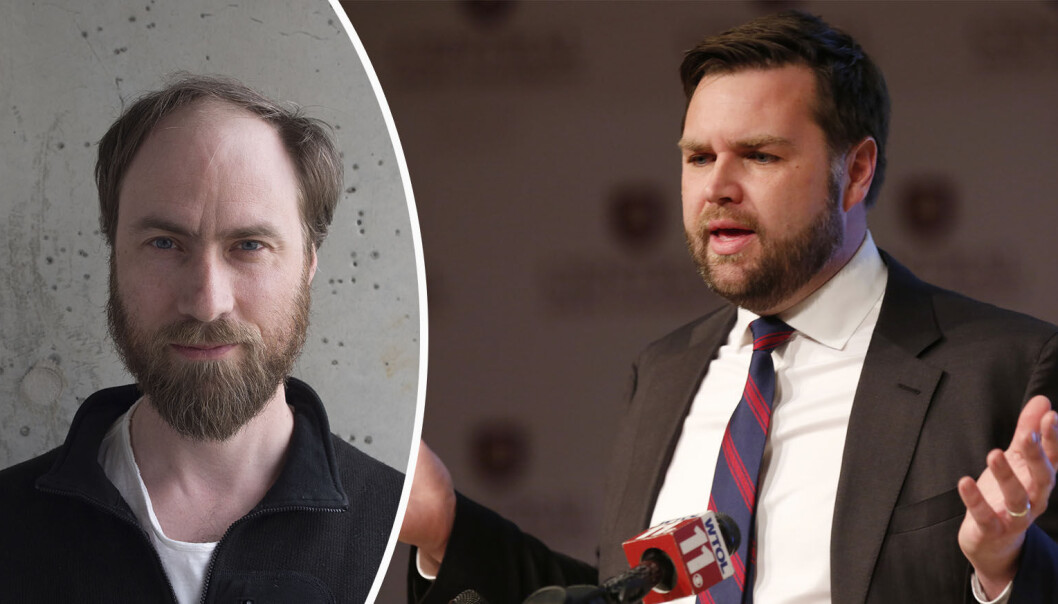 Fra venstre: Journalist J. B. Jacobsen og venture-politiker J. D. Vance Fra venstre: Journalist J. B. Jacobsen og venture-politiker J. D. Vance