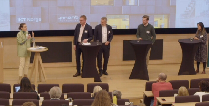 Fr. v. Ingeborg Frøysnes, Finansforbundet, Morten Søberg, Sparebank 1, Kjetil S. Kalager, Fremtind, Fredrik Holm Jansen, DNB og Vibeke Huynh, OBOS. Fr. v. Ingeborg Frøysnes, Finansforbundet, Morten Søberg, Sparebank 1, Kjetil S. Kalager, Fremtind, Fredrik Holm Jansen, DNB og Vibeke Huynh, OBOS.