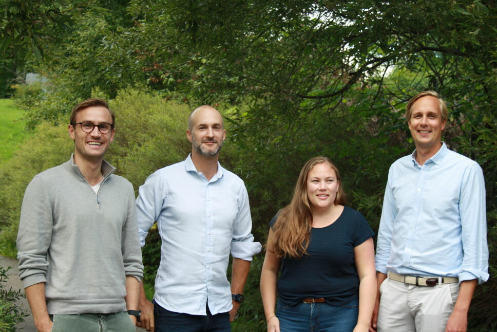 Tobias Martinsen (CMO), Peder Søholt (CTO), produktsjef Marthe Prestegaard, og Snorre Jordheim Myhre (CEO) i Plaace.