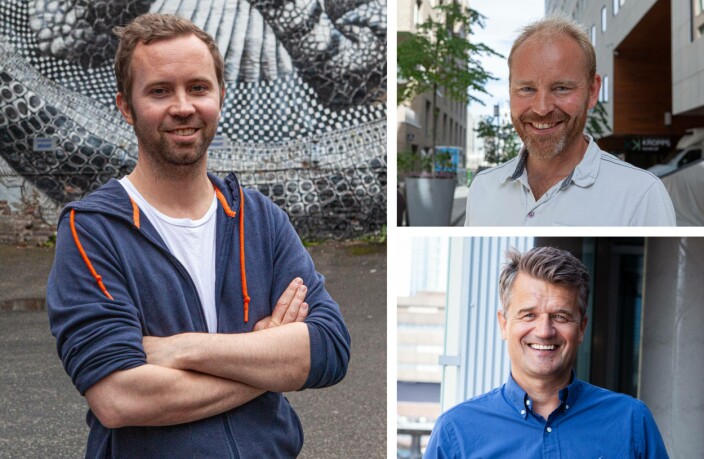 Alle vil ut i Europa, men det er bare Andreas Mjelde (t.v) som er der. De norske samarbeidspartnerne Aprila og Vipps, her representert ved Halvor Lande og Rune Garborg er fortsatt ikke i gang med den internasjonale ekspansjonen Alle vil ut i Europa, men det er bare Andreas Mjelde (t.v) som er der. De norske samarbeidspartnerne Aprila og Vipps, her representert ved Halvor Lande og Rune Garborg er fortsatt ikke i gang med den internasjonale ekspansjonen