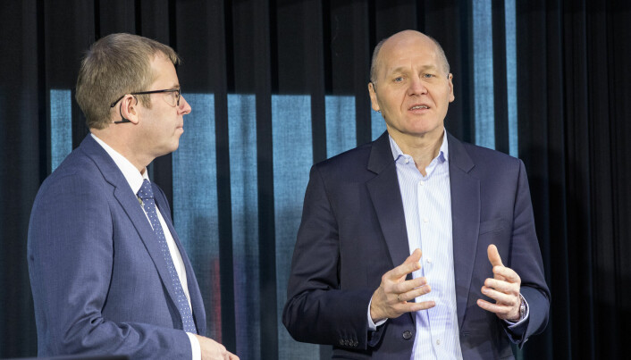 Både IN-topp Håkon Haugli (t.v) og konsernsjef Sigve Brekke i Telenor er ledere i statlig eide selskaper. Lønnsnivået og utviklingen i godtgjørelsen til de to er likevel svært ulik.